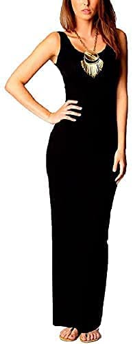 Womens Plain Muscle Racer Back Sleeveless Bodycon Long Maxi Dress