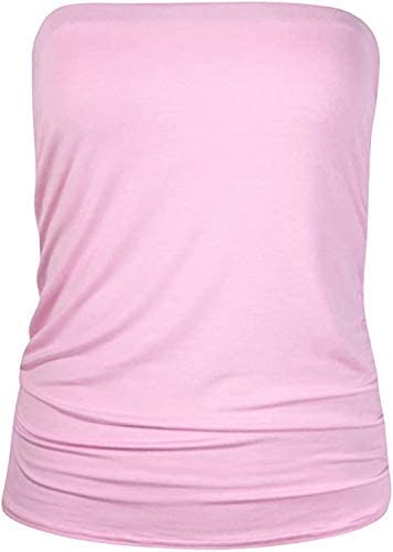 Womens Plain Sleeveless Ruched Ladies Boob Tube Bandeau Strapless