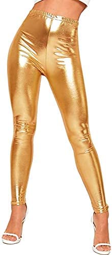 Girls Ladies Shiny Metallic Print Disco Pants Leggings Ladies