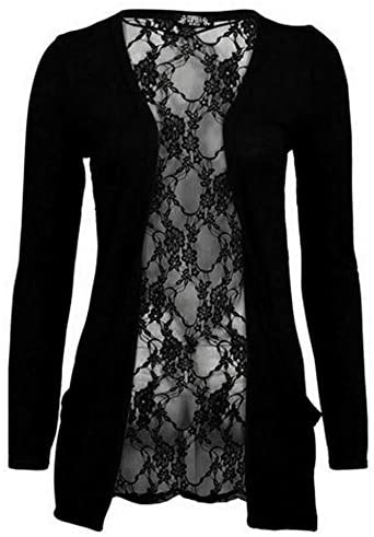 Womens Lace Back Open Pocket Cardigan Long Sleeve