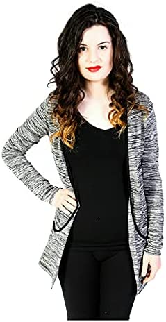 Ladies New Long Sleeve Boyfriend Cardigan with Pockets Grey Contrast Size