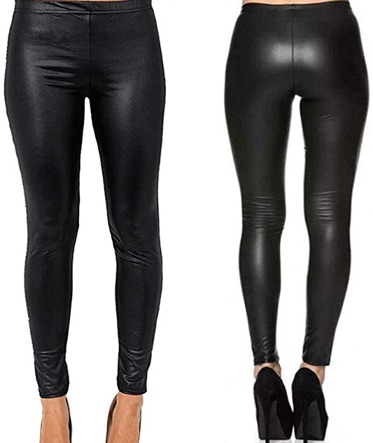 Women Ladies PU PVC Wet Leather Look Leggings