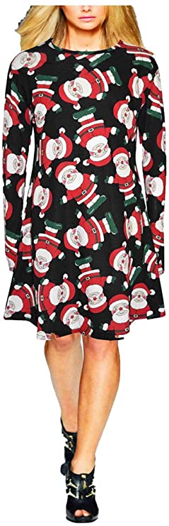 Womens Christmas Mini Swing Dress - Small to Plus Sizes - Ladies Xmas Party Long Tops